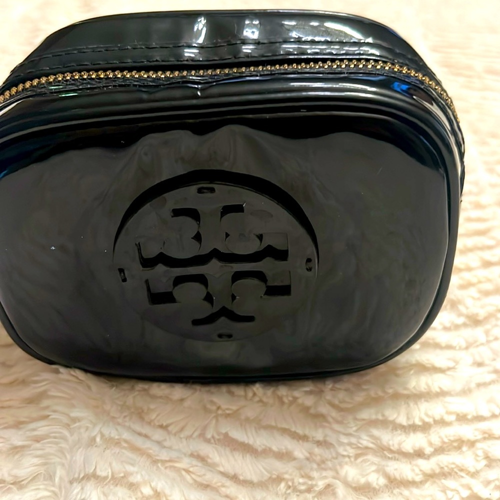 Tory Burch Black Patent Leather Cosmetic Bag